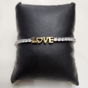 Macy's Silver Tone Gold "Love" and CZ accents Slider Bracelet